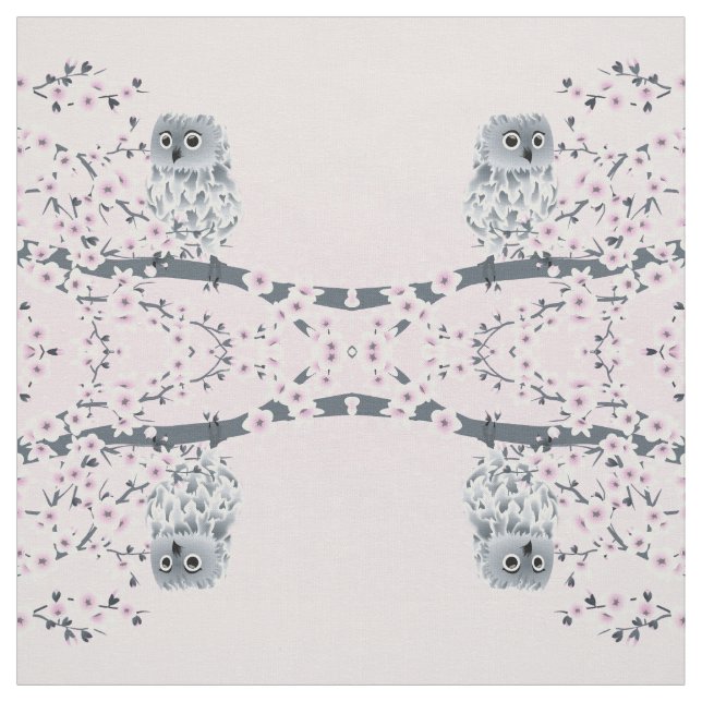 Rosa Grått för Blommar av Cute Uggla Cherry  Tyg (Provkarta)