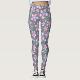 Rosa & Grått Geometric Blommigt Leggings