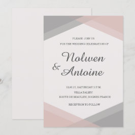  rosa grått geometrisk elegant modern bröllop inbjudningar