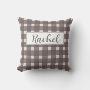 Rosa Grått Gingham Personlig Kudde