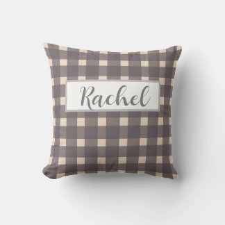 Rosa Grått Gingham Personlig Kudde