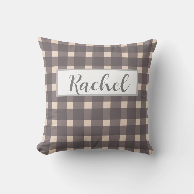Rosa Grått Gingham Personlig Kudde (Framsida)