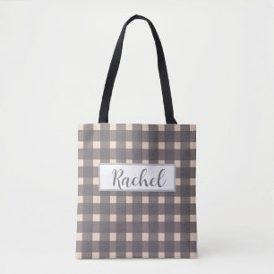 Rosa Grått Gingham Personlig Tote Bag Tygkasse