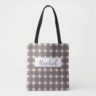 Rosa Grått Gingham Personlig Tote Bag Tygkasse