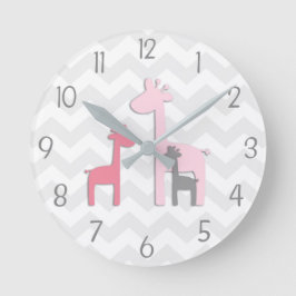 Rosa Grått Giraffe Wall Clock Rund Klocka