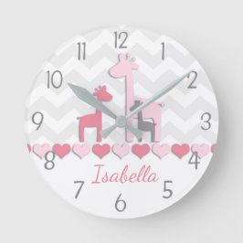 Rosa Grått Giraffe Wall Clock Rund Klocka