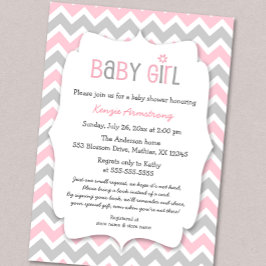 Rosa Grått Girl Baby Shower Inbjudan tar med en bo