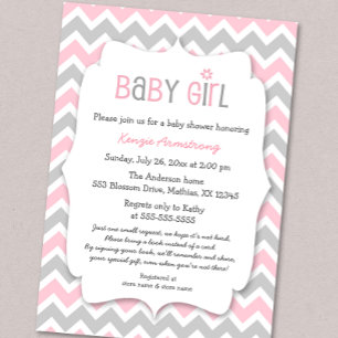 Rosa Grått Girl Baby Shower Inbjudan tar med en bo
