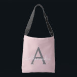 Rosa Grått Girly Script Monogram Namn Modern Axelväska<br><div class="desc">Rosa- och Grått-årsdag,  babydusch eller bachelorettpartiets gåva till någon som glam lyx och chic stilar.</div>