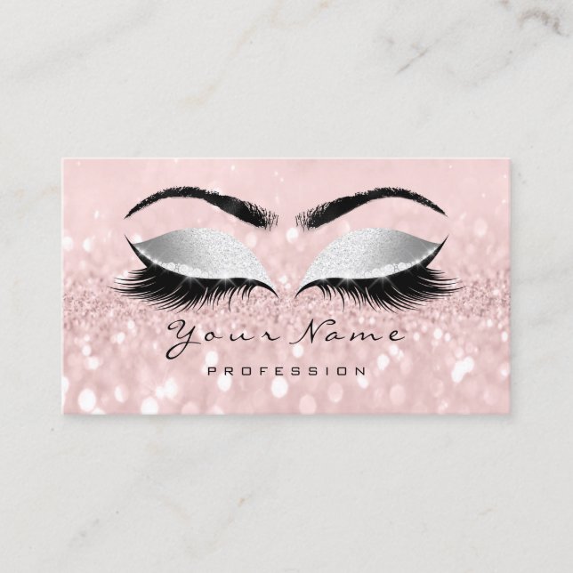 Rosa Grått Glitter Makeup Artist Lash Extension Visitkort (Framsida)
