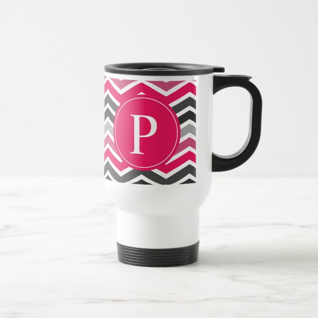 Rosa Grått Grått Chevron Monogram Resemugg (Höger)