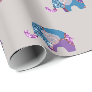 Rosa Grått Grått Lila Princess Elephant Nyfödd beb Presentpapper