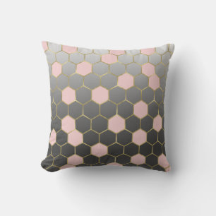  Rosa Grått & Guld Hexagon Modern Glam Kudde
