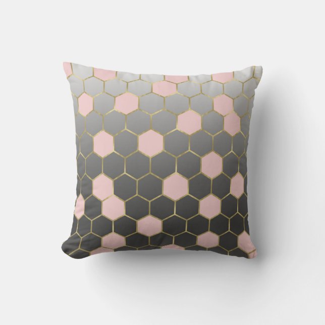 Rosa grått & guld hexagon modern glamour kudde (Framsida)