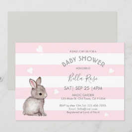 Rosa Grått Heart Bunny Baby Shower-inbjudningar Inbjudningar