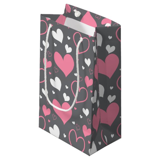 Rosa & Grått Hearts Gift Bag (Framsidan Vinklad)