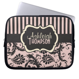 Rosa Grått Ivory Polka dots Stripe Laptop sleeve