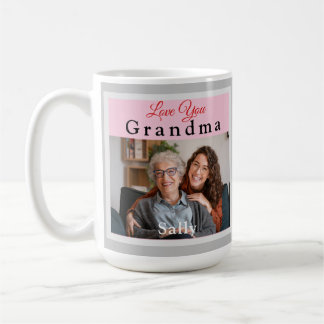 Rosa & Grått Kärlek Du Grandma Photo Mugg