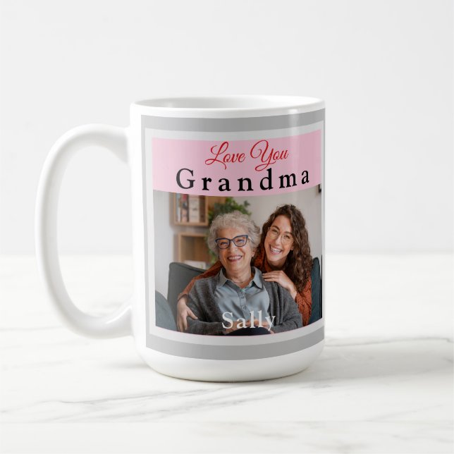 Rosa & Grått Kärlek Du Grandma Photo Mugg (Vänster)