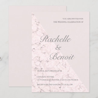 rosa grått marble elegant modern bröllop inbjudningar