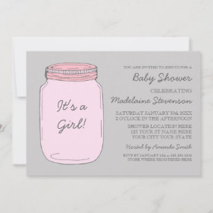 Rosa Grått Mason Burk Anpassningsbar Baby Shower-i Inbjudningar