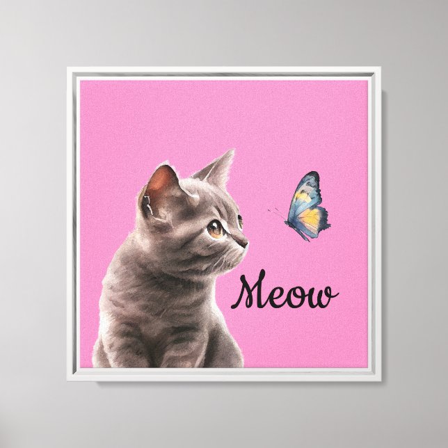 Rosa Grått Meow Cat Canvastryck (Framsida)