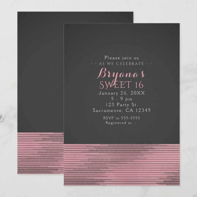 Rosa & Grått Modern Glam Sequins Party-inbjudninga Inbjudningar (Fram/baksida)