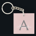 Rosa Grått Modern Script Girly Monogram Namn<br><div class="desc">Nyckelkedja för  Rosa och Grått med enkel Namn-skrift. Det gör perfekten söt 16-årsjubileum,  bröllop,  möhippa,  årsdag,  babydusch eller bachelorette-fest för någon som glam lyxen och chic stilar i kärlek.</div>