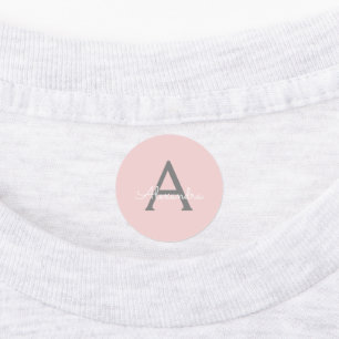 Rosa Grått Modern Script Girly Monogram Namn Klistermärke