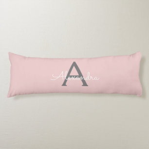Rosa Grått Modern Script Girly Monogram Namn Kroppskudde
