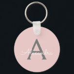 Rosa Grått Modern Script Girly Monogram Namn Nyckelring<br><div class="desc">Rosa och Grått Simple Script Monogram Namn nyckelringar (Nyckelring). Det gör perfekten söt 16-årsjubileum,  bröllop,  möhippa,  årsdag,  babydusch eller bachelorette-fest för någon som glam lyxen och chic stilar i kärlek.</div>