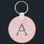 Rosa Grått Modern Script Girly Monogram Namn Nyckelring<br><div class="desc">Rosa och Grått Simple Script Monogram Namn nyckelringar (Nyckelring). Det gör perfekten söt 16-årsjubileum,  bröllop,  möhippa,  årsdag,  babydusch eller bachelorette-fest för någon som glam lyxen och chic stilar i kärlek.</div>