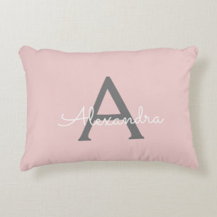 Rosa Grått Modern Script Girly Monogram Namn Prydnadskudde