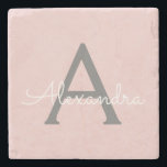 Rosa Grått Modern Script Girly Monogram Namn Stenunderlägg<br><div class="desc">Rosa och Grått Enkelt skript Monogram Namn Stone Tile. Det gör perfekt studenten,  söt 16-årsdag,  bröllop,  möhippa,  årsdag,  babydusch eller bachelorette-fest till någon som kärlek glam lyx och chic stilar.</div>