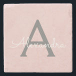Rosa Grått Modern Script Girly Monogram Namn Stenunderlägg<br><div class="desc">Rosa och Grått Enkelt skript Monogram Namn Stone Tile. Det gör perfekt studenten,  söt 16-årsdag,  bröllop,  möhippa,  årsdag,  babydusch eller bachelorette-fest till någon som kärlek glam lyx och chic stilar.</div>