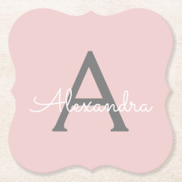  Rosa Grått Modern Script Girly Monogram Namn Underlägg Papper