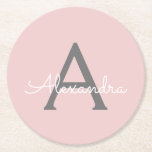 Rosa Grått Modern Script Girly Monogram Namn Underlägg Papper Rund<br><div class="desc">Rosa och Grått Simple Script Monogram Namn Papper Underlägg. Det gör perfekt studenten,  födelsedag,  bröllop,  möhippa,  årsdag,  babydusch eller bachelorette-fest till någon som glam lyx och chic stilar.</div>