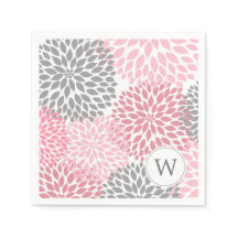 Rosa Grått Monogram Dahlias middagsservetter
