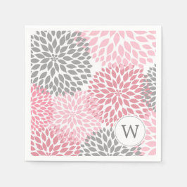 Rosa Grått Monogram Dahlias middagsservetter Pappersservett