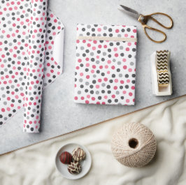 Rosa Grått Mönster Polka dots Wrapping Papper Presentpapper