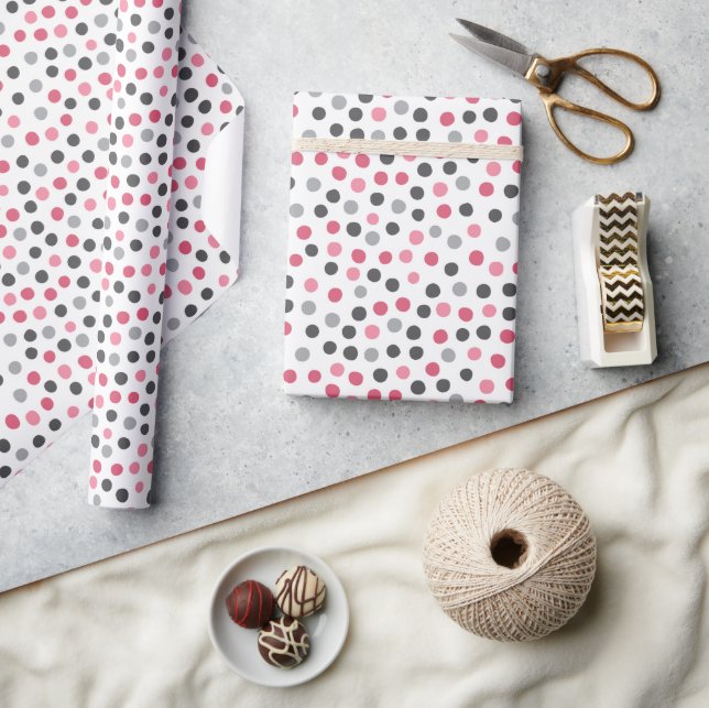 Rosa Grått Mönster Polka dots Wrapping Papper Presentpapper (Hantverk)