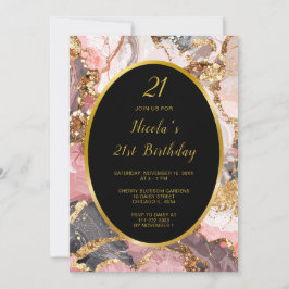 Rosa, Grått och Guld marmor Agate-Födelsedagsfest Inbjudningar