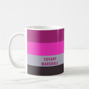 Rosa, Grått och Mörk MUT Lila Mönster Rand Kaffemugg