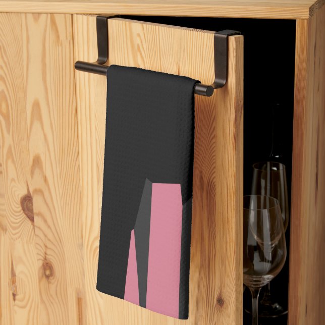 rosa grått och svart abstrakt kökshandduk (Thirds Fold)