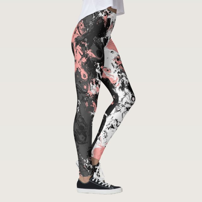 Rosa, grått och vit marmor leggings (Höger)