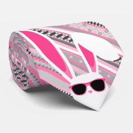 Rosa, Grått och vit Rand med vit Påskhare Slips