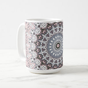 Rosa Grått och Vitt Mandalamönster Kaffemugg