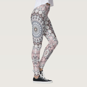 Rosa Grått och Vitt Mandalamönster Leggings