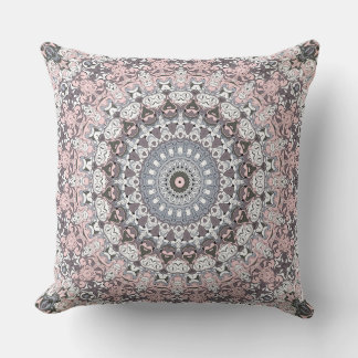Rosa Grått och White Mandala Mönster Kudde