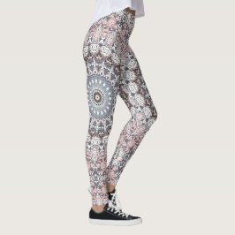 Rosa Grått och White Mandala Mönster Leggings